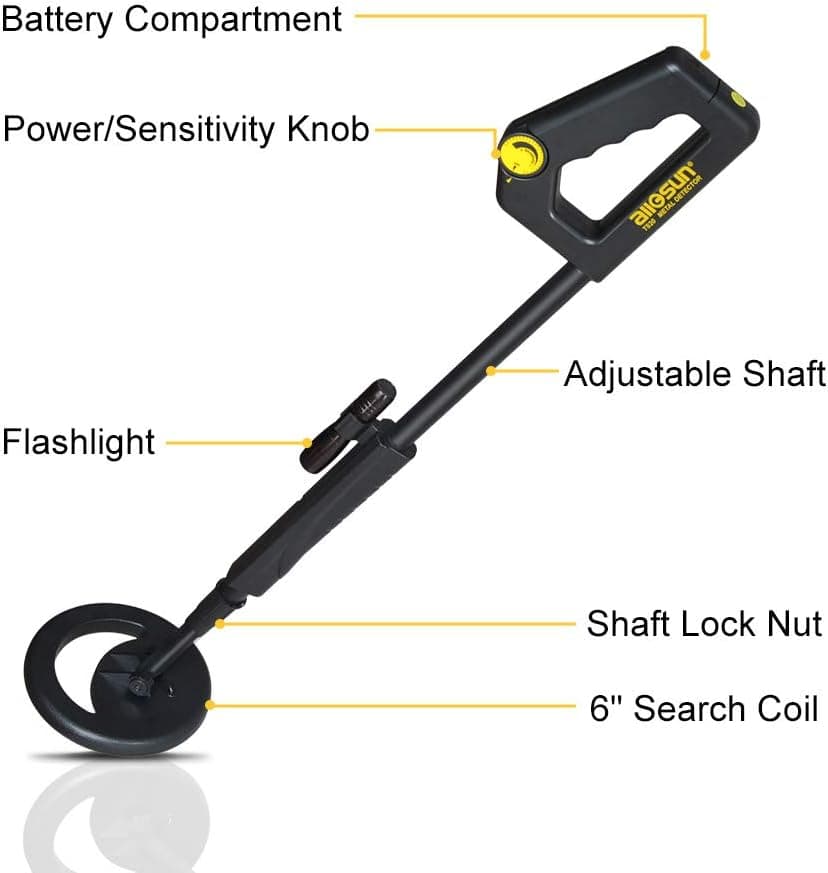 allsun Beach Metal DIY Beginner Detector Adjustable 40.6 Inch Water Full Proof Gold Handheld Metal Finder 6” Search Coil Black
