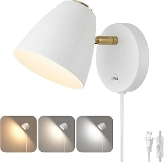 Modern Plug in Wall Light, Adjustable Angle 100°&330°White Plug in Wall Sconce, 3 Color Changeable Indoor Sconce Small Wall Mounted Reading Light, LED Wall Lamp as Kid Room Living Room Bedroom