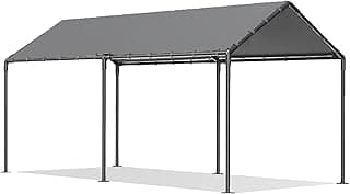 Carports Canopy 10x20 Heavy Duty, Metal Carport Waterproof Carports Garage Tent with 6 Steel Stakes Outdoor for Car Tuck Boat SUV Party (Grey)