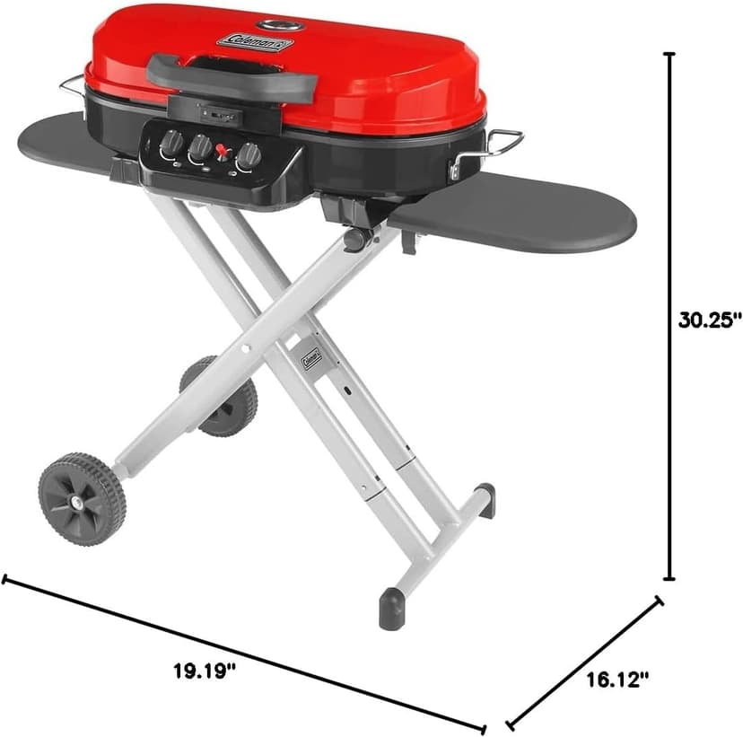 Coleman RoadTrip 285 Portable Stand-Up Propane Grill with 3 Adjustable Burners & Instastart Ignition, 20,000 BTUs of Power for Outdoor Cooking