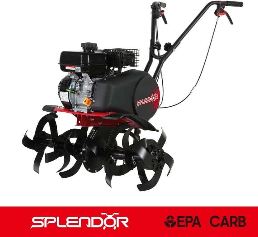 SPLENDOR Gas Powered Tiller 4 Cycle Engine 212CC Working Width Adjustable 13in-22in-33.5in