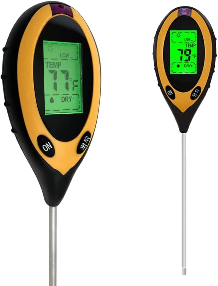 4-in-1 Soil Moisture Meter, High Precision, Digital Plant Temperature/PH Meter/Sunlight Intensity, Backlight LCD Display, Soil Test Meter for Gardening, Lawn, Farming, and Outdoor Plants
