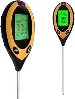 4-in-1 Soil Moisture Meter, High Precision, Digital Plant Temperature/PH Meter/Sunlight Intensity, Backlight LCD Display, Soil Test Meter for Gardening, Lawn, Farming, and Outdoor Plants