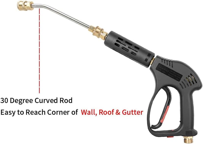 Pressure Washer Short Gun, 5 Nozzle Tips, 7 Inch Extension Curved Rod, M22 Fitting, Hot and Cold Water Replacement, 5000 PSI
