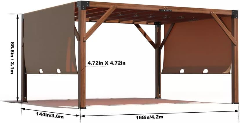 12'X 14' Cedar Wood Pergola, Wood Patio Pergola with Retractable Shade Canopy, Rot Resistant, Durable, for Backyard, Garden, Deck, Outdoor Entertaining