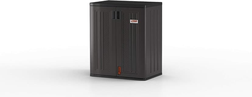 Suncast Commercial Heavy-Duty 9 Cubic Ft. Resin Storage Cabinet with Lockable Handles, Adjustable Metal-Reinforced Shelves for Garage or Workspace, Black, Made in The USA