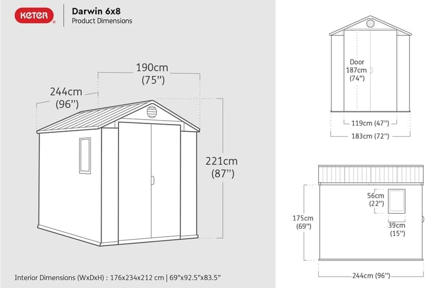 Keter Darwin 6x8 Resin Outdoor Storage Shed Kit-Perfect to Store Patio Furniture, Garden Tools Bike Accessories, Beach Chairs and Lawn Mower, Brown