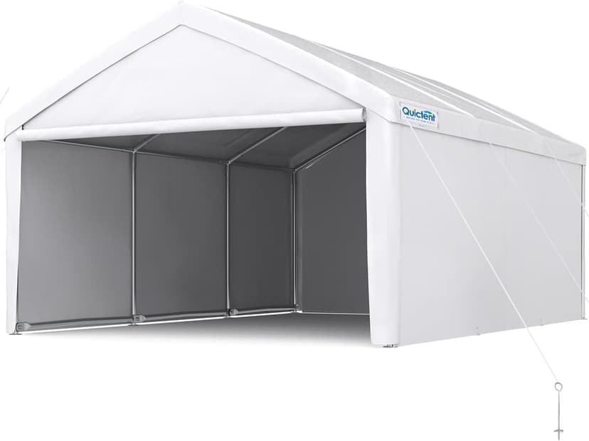 Quictent 13’x20’ Heavy Duty Carport Car Canopy Galvanized Car Boat Shelter with Removable Sidewalls, Reinforced Top Poles and Ground Bar-White
