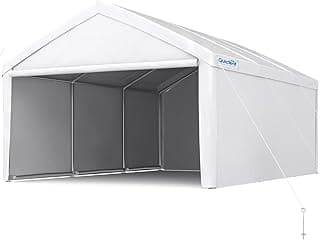 Quictent 13’x20’ Heavy Duty Carport Car Canopy Galvanized Car Boat Shelter with Removable Sidewalls, Reinforced Top Poles and Ground Bar-White