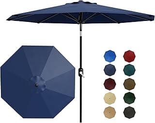 9ft Patio Umbrella, Table Umbrella Outdoor Patio with Crank Lift & Push Button Tilt, 8 Sturdy Ribs for Yard, Deck, Pool -Navy Blue