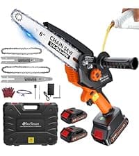 Mini Chainsaw Cordless, 8 inch & 6 inch Electric Chain Saw with 2 Pack Rechargeable Batteries, Battery Powered Handheld Saw for Trees Trimming Wood Cutting, Perfect Gardening Tools for Men Dad Husband