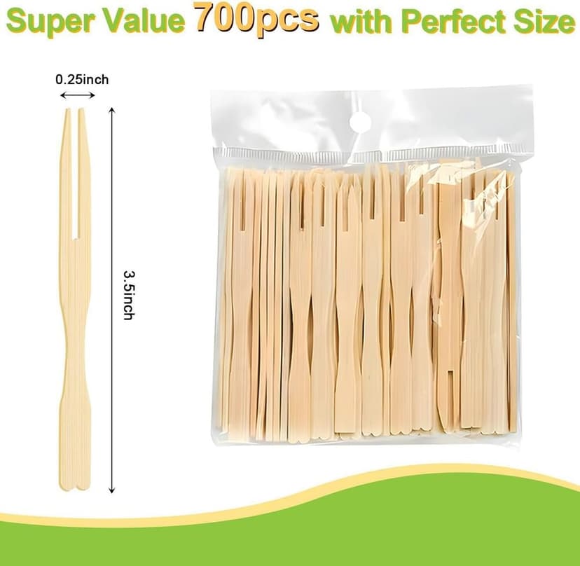 700 Pcs Bamboo Appetizer Forks, PEOUWNES Mini Toothpicks for Appetizers, 3.5 Inch Picks Bamboo Forks, Wooden Forks Food Picks for Cocktail Parties, Party, Fruits, Charcuterie Accessories