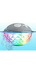 Blufree Floating Pool Speakers with Colorful Lights, Bluetooth Wireless Pool Speaker Floatable IP68 Waterproof, Built-in Mic & Crystal Clear Sound Bluetooth Hot Tub Speaker for Pool Party Outdoors