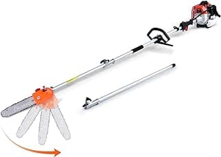 Pole Saw Gas Powered, 16-Foot Reach 42.7CC 2-Cycle 10-Inch Bar Cordless Extendable Long Trimmer Power Gasoline Chainsaw For Tree Hedge Trimming Bush Pruning, Spinning Saw Head