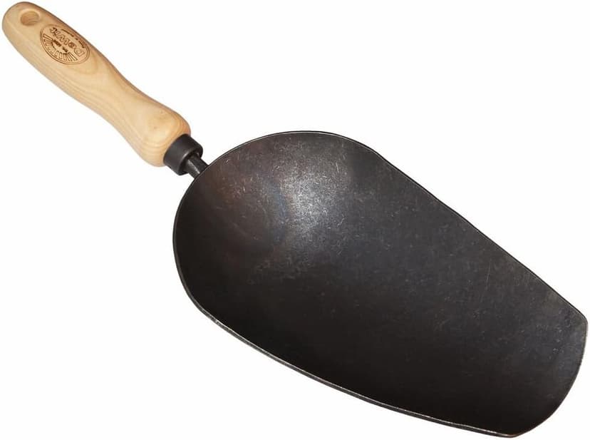 DeWit Forged Scoop Trowel - Heavy Duty Garden Tool with Extra Large Head, Tempered Boron Steel Blade & Ash Hardwood Handle (13.5" Total Length, 0.7lbs)