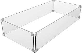 Grisun Fire Pit Glass Wind Guard - 31 x 12 x 6 inch, Thick Rectangular Heat-Resistant Tempered Glass Guard with Hard Aluminum Corner Bracket and Feet for Propane, Gas, Outdoor