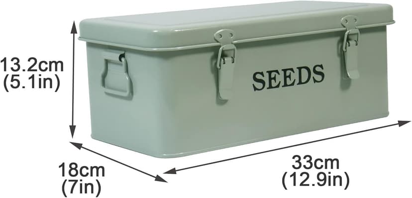 Seed Saving Box, Metal Seed Bin, Seed Storage Organizer Box, Seed Packet Container with Lid, Seed Envelope Storage Box, 4 Compartments Garden Seed Bin with Safety Locks-Green