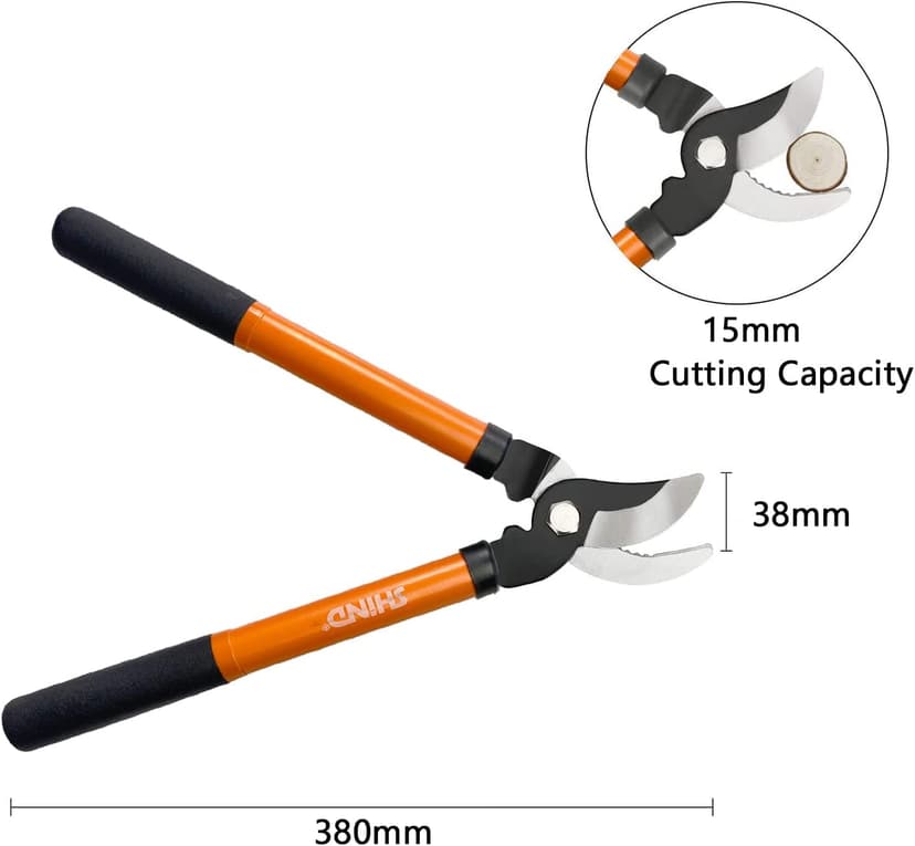 SHIND Bypass Lopper Lightweight and durable garden Clippers and Manual heavy-duty trimmer Set, Strength Saving Hardwearing Garden Shears Suitable for potted plant, flower, branch trimming up to 380mm