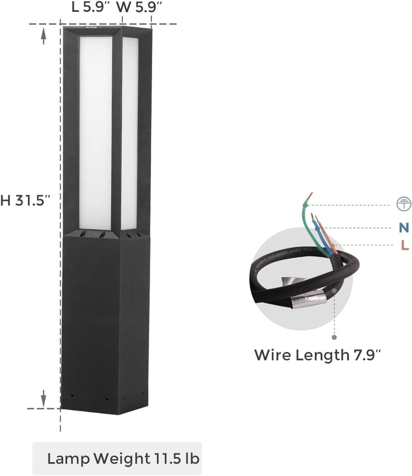 Landscape Path Light, Stainless Steel 8W 800LM Luxury LED Lighting, 32 Inches Modern Outdoor Bollard Lighting for Lawn, Patio, Courtyard and Driveway Decoration
