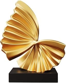 Golden Wave Resin Origami Statue Modern Abstract Home Decoration Emphasizes Abstract Office Desk Carving Table Family Bedroom Living Room Garden Office Golden Stripe Decoration (E)