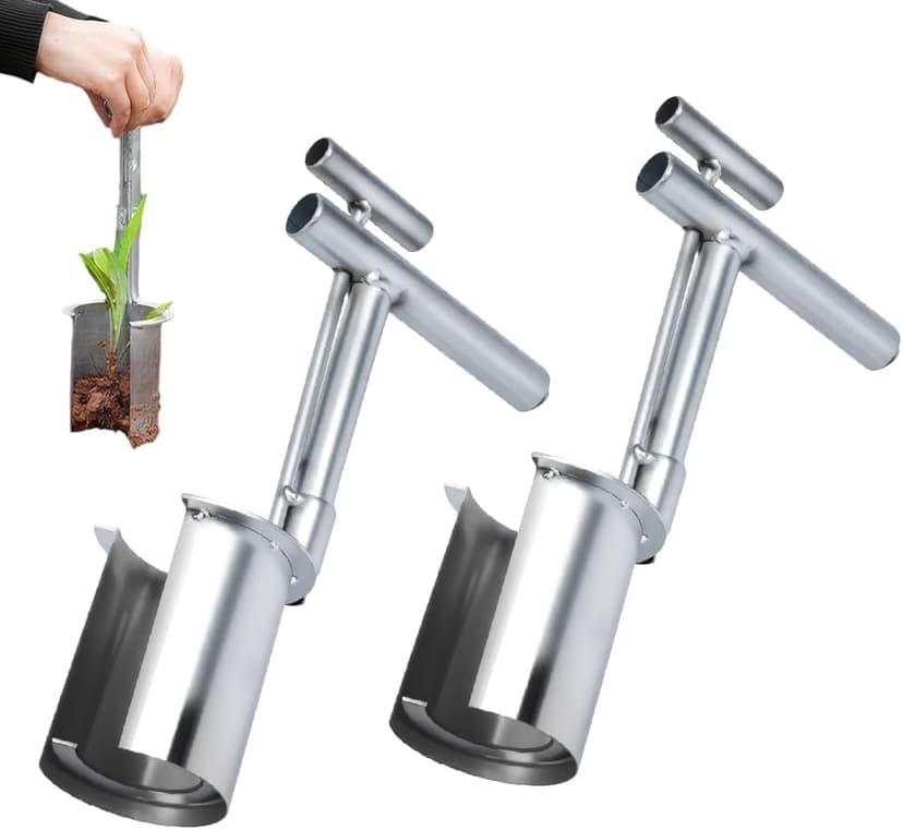 Bulb Planter Tool, 2025 New Plant and Fruit Tree Seedling Transplanter, Stainless Steel Seed Planting Tools, Easy Transplanter Garden Tools for Seed Planting (2PCS)