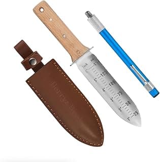 Hori Hori Garden Knife with Leather Sheath, Premium Gardening Soil Knife with 6" Stainless Steel Double Edge Sharp Blade, Japanese Gardening Tool for Weeding, Digging, Cutting & Planting