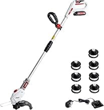 20V Cordless Grass Trimmer with 260mm Cutting Width & 8000RPM | 45Min Runtime, 3-5H Charge, 10 Extra Blades, 4D Rotating Head & Flower Protector for Lawn Edging