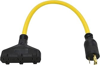 Clear Power 2ft (Short) 3 Outlet Extra Heavy Duty Extension Cord Adapter, 12/3 20Amp Twist-to-Lock Plug to U-Ground Connector, Water & Weather Resistant, Flame Retardant, Yellow, DCAC-0062-DC