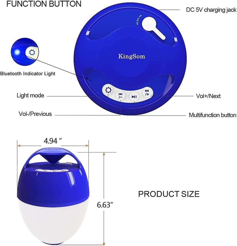 Bluetooth Pool & Hot Tub Speaker with Colorful Lights & 360 Surround Sound, IP68 Waterproof Floating Speaker, Up to 85ft Bluetooth Range