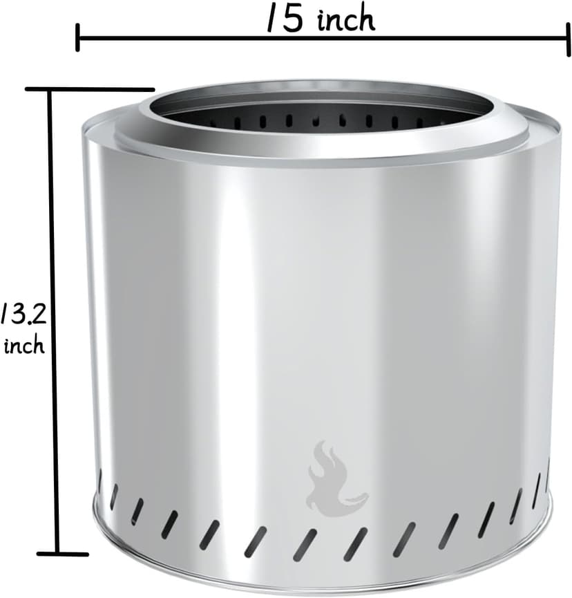 15 inch Stainless Steel Smokeless Fire Pit, Outdoor Smokeless Firepit, Wood Burning Fire Pits for Camping, Bonfire, Low Smoke Firepit for Outside (Oblique Hole)