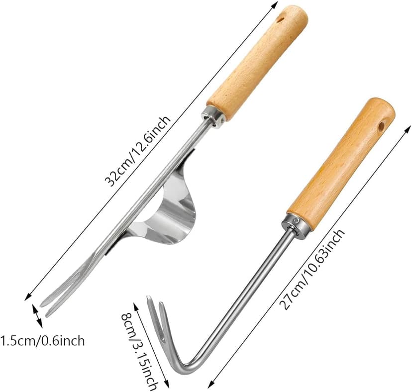 Hand Dibber, Stainless Steel Sow Dibbler with Wood Handle, Garden Hole Punch Dibbler Tool for Planting Seeds & Bulbs (Medium Log Color Hooked)
