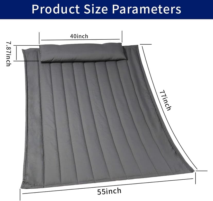Outdoor Portable Hammock Pad, 2 Person Replacement Polyester Hammock Pad and Pillow Set, 77 X 55Inch Fits 55 Inch Large Hammock, Dark Gray