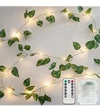 suddus Vine with Fairy Lights Battery Operated, 33ft100 LED Pothos String Lights with Remote, Leaf Lights for Bedroom, Room, Wall, Garden, Party, Wedding Decor(Warm White)
