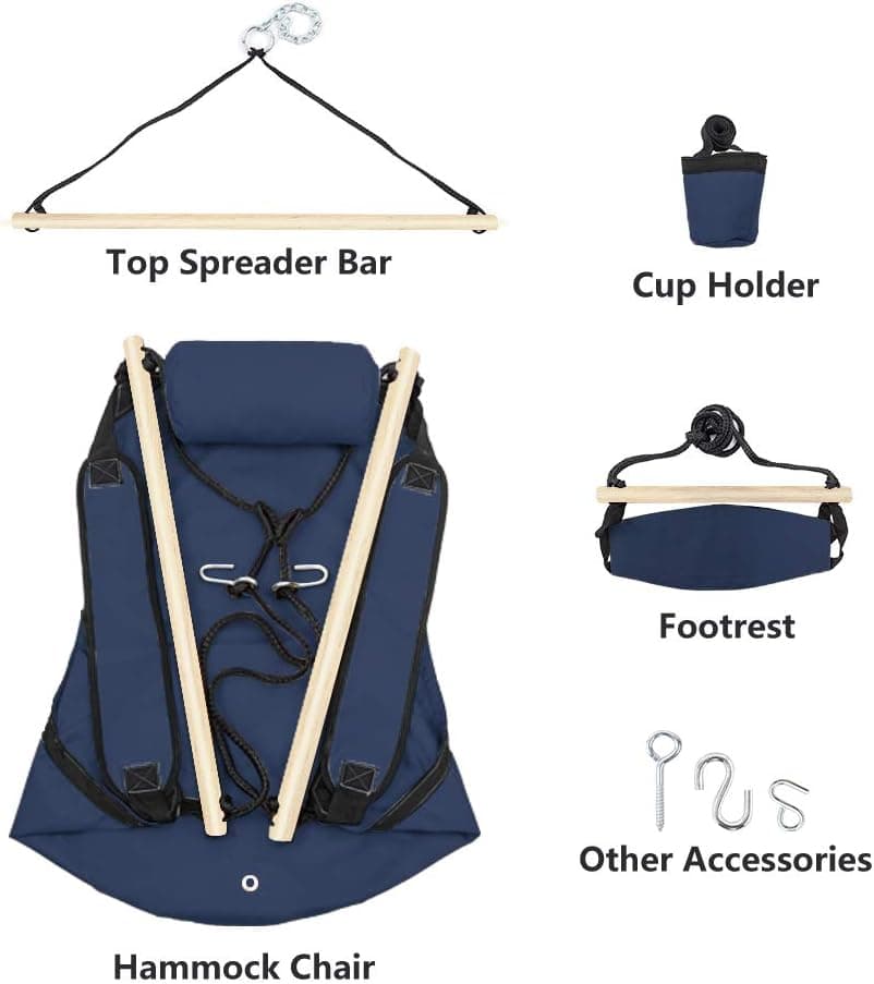 ONCLOUD Upgraded Unique Hammock Hanging Sky Chair, Air Deluxe Swing Seat with Rope (Navy Blue)