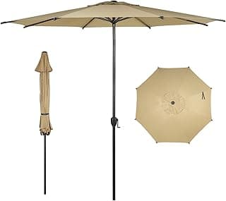 Abba Patio 11FT Lyon Outdoor Patio Umbrella Outdoor Table Umbrella with Push Button Tilt and Crank Market Umbrella 8 Sturdy Ribs UV Protection Waterproof for Garden Deck Backyard Pool Tan