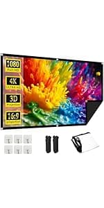 60 Inch Projector Screen, OKEDUO 4K 16:9 HD Portable Projection Movie Screen, Anti-Crease Indoor Outdoor, Simple Install, Easy Carrying Projection Screen for Home Theater Backyard