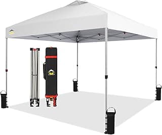 CROWN SHADES 10x10 Pop Up Canopy - Beach Tent with One Push Setup - Easy Outdoor Sun Shade for Events, Parties, Camping - Gazebo with STO-N-Go Cover Bag, Silver Coated Top, White