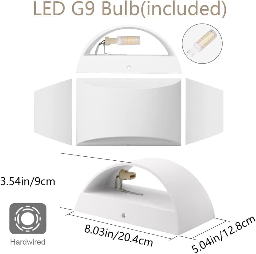 Aipsun Indoor Aluminum Modern LED Wall Sconce Hardwired Interior Wall Lights Set of 2 Up and Down Wall Mount Light for Living Room Bedroom Hallway Corridor Cool White 6000K(with G9 Bulbs)