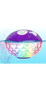 Blufree Floating Pool Speakers with Colorful Lights, Bluetooth Wireless Pool Speaker Floatable IP68 Waterproof, Built-in Mic & Crystal Clear Sound Bluetooth Hot Tub Speaker for Pool Party Outdoors
