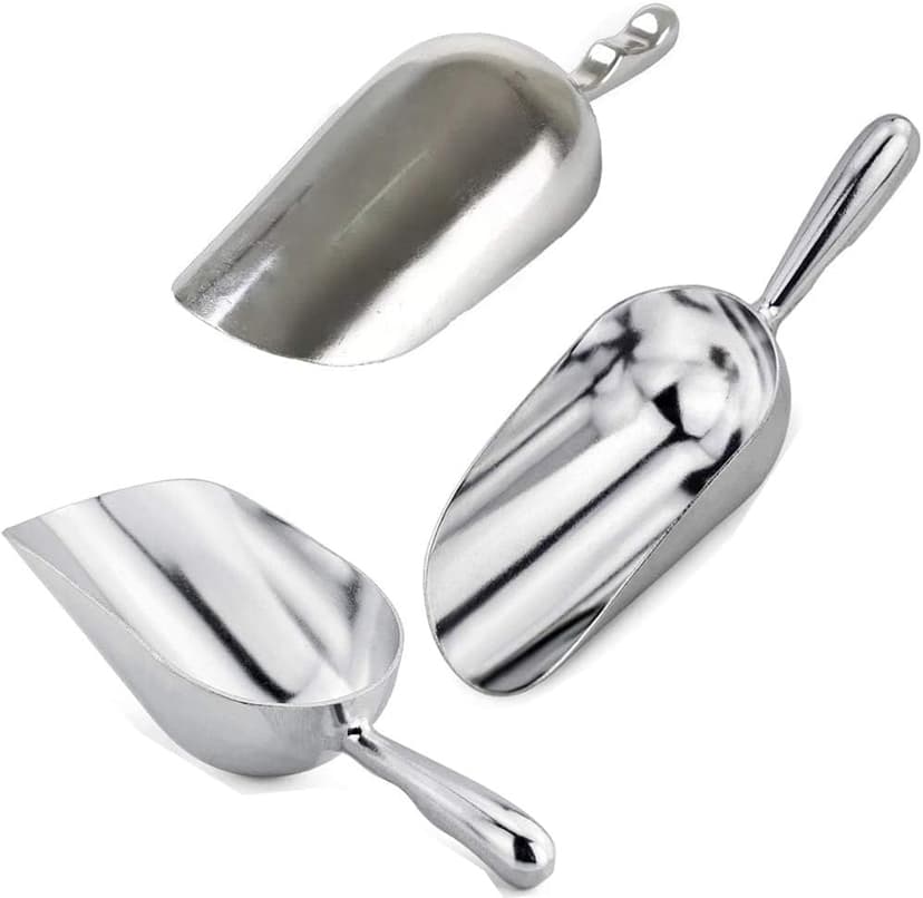 Ice Cube Endurance Scoop, Cast Aluminum Shovel Scoops Kitchen Utility Scoops Set Contoured Handle，Ideal for Ice Cube Coffee Bean Food Candy Flour Popcorn Rust Free, Solid & Dishwasher Safe (Silver)