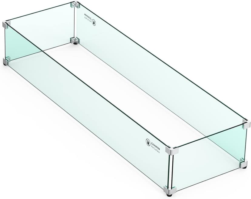 Skyflame Linear Fire Pit Wind Guard – 40.5" x 12.5" Thick Tempered Glass Firepit Screen/Clear Shields for Propane Fire Pit Table