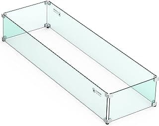 Skyflame Linear Fire Pit Wind Guard – 40.5" x 12.5" Thick Tempered Glass Firepit Screen/Clear Shields for Propane Fire Pit Table