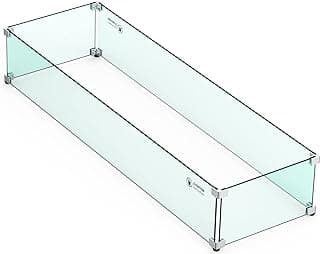 Skyflame Linear Fire Pit Wind Guard – 40.5" x 12.5" Thick Tempered Glass Firepit Screen/Clear Shields for Propane Fire Pit Table