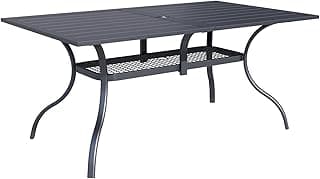 Oakcloud 60"x37" Patio Dining Table, Outdoor Metal Rectangular Table Patio Furniture Classic Black Table with 1.57" Umbrella Hole, for Garden Backyard Poolside Deck