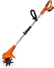 Ukoke Cordless Tiller Cultivator 20V 2.5 A Battery 280 max RPM Powered Tiller Cultivator, w/24 Steel Blade Cultivate Max Tilling 5'' deep Path by 7.8'' Wide, Orange, ST1902