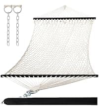 PNAEUT Mayan Hammock, Handwoven XL Thick Soft Rope Hammocks for Outdoor Indoor, Max 600 lbs Capacity, Tree Straps & Carabiners Included (Nature)