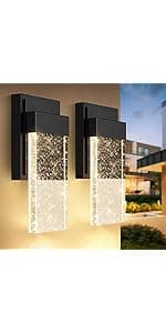 BesLowe Outdoor Wall Light Fixtures with Crystal Bubble Glass, Waterproof Exterior Sconces LED Wall Lanterns, Porch Lights Wall Mounted 10W 3000K Outside Lights for House Front Door Garage Entryway