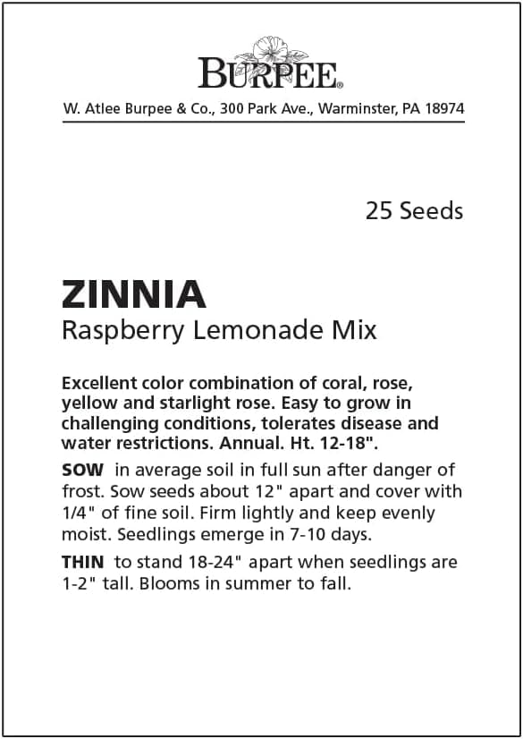 Burpee Raspberry Lemonade Mix Zinnia Seeds 25 seeds