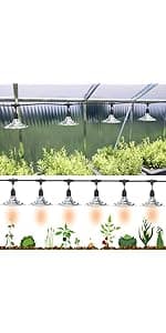 6-Light Outdoor LED Grow Lights – Waterproof Full Spectrum Greenhouse Lights for Plants, 21.3FT Adjustable String Lights with 288 LEDs E26 Base Bulbs, IP44 Waterproof for Garden, Farm, Yard