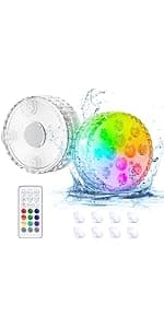 Submersible Pool LED Light, Underwater Light, 16 RGB Color Changing, RF Remote,Magnetic/Suction Cup/Battery, IP68 Waterproof Pool Lights for Pond/Bathtub/Shower/Hot Tub/Spa